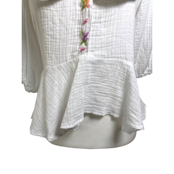 TACH‎ Clothing Size Large Larina Top Blouse Shirt Hand Embroidered White Gauzy - Picture 3 of 10